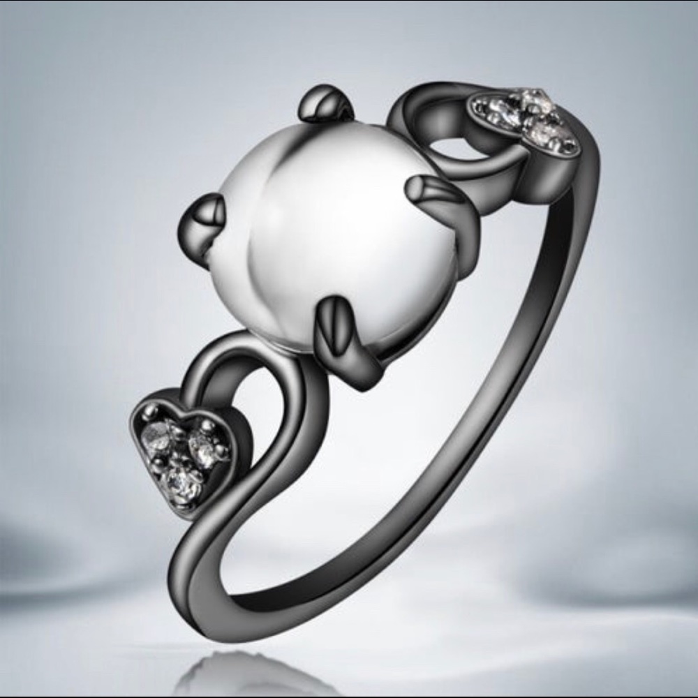 Black Gold Clear Round Stone Twisted Heart Ring - Picture 2 of 9